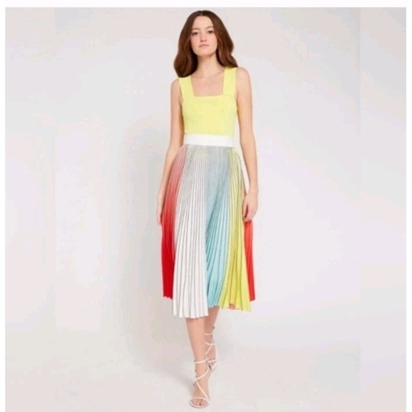 Alice + Olivia Arden Midi Skirt Women's 0 Pleated Ombre Multi-color Dopamine - Picture 2 of 5
